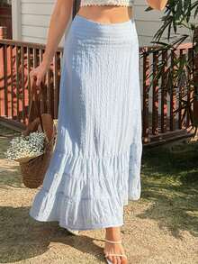 Livesso Beach Party Vacation Summer Ruffled Hem Women's Skirt - Blue - View 7