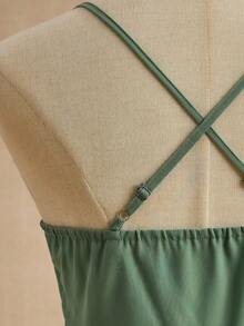 Elegant Chiffon One-Shoulder Ruffle Collar Spaghetti Strap Waist Slit Dress, Suitable For Weddings, Proms, Birthdays, Parties, All Seasons - Green - View 5