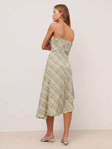 Nöista Sleeveless Dress Features A Green Plaid Adjustable Spaghetti Straps. Assymetricl Bottom Hem And Opening Slit. Spring , Summer, Easter , Women. - Green - View 2