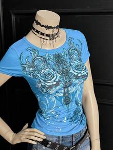 EgrlEra Áo thun nữ cổ tròn in họa tiết punk thời trang, nhiều màu - Nhiều màu - Xem 1