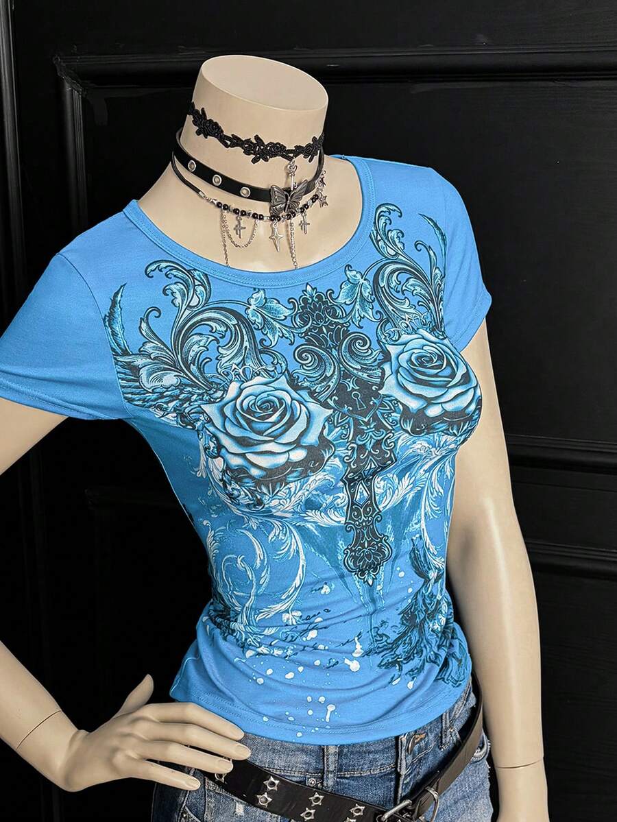 EgrlEra Áo thun nữ cổ tròn in họa tiết punk thời trang, nhiều màu - Nhiều màu - Xem 1