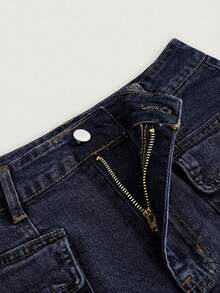 SHEIN MOD Women's Casual Washed Denim Cargo Mini Skirt, Summer - Dark Wash - View 3