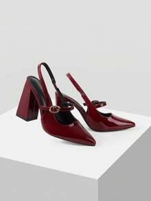 Mnmlis Women's Pointed Toe Buckle Design Fashionable High Heels For Daily Commute - Burgundy - View 6