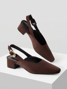 Mnmlis Women's Buckle Design Fashionable High Heels For Daily Wear - Coffee Brown - View 2