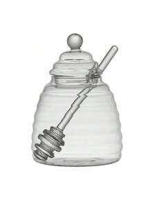 1pc Glass Honey Jar With Glass Stirring Rod - White - View 1