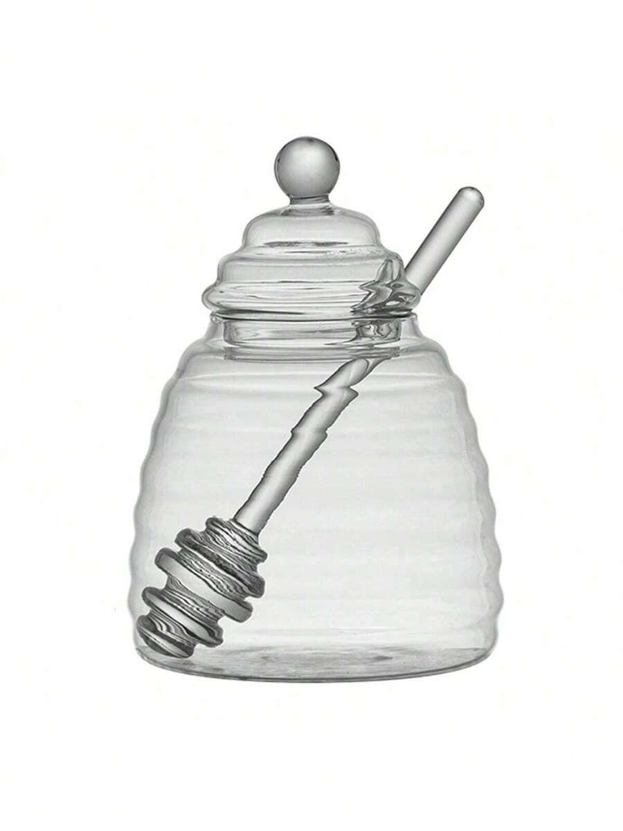 1pc Glass Honey Jar With Glass Stirring Rod - White - View 1