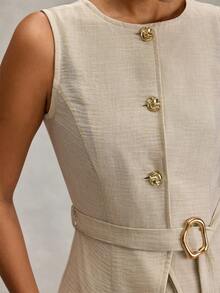 SHEIN 女士两件套服装背心和裤子套装 - 米色 - 查看 6