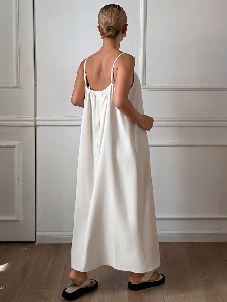 Women's Sleeveless Pleated Collar Long Nightgown, Minimalist Summer