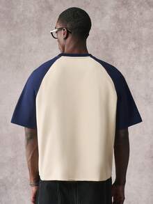 STYNVO Men's Letter Print Contrast Color Raglan Short Sleeve Casual T-Shirt,Oversized Summer Streetwear Ringer Tee For City Break,Navy Blue,Spring Mens Shirt - Multicolor - View 2