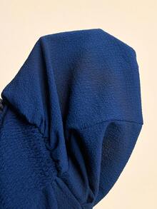 Coeurva 女士假期和休閒純色扭曲、中空和褶裥連身褲帶細肩帶 - 寶藍色 - 查看 6