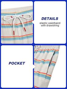 ZELFYO Men's Casual Striped Beach Shorts - Beige - View 4