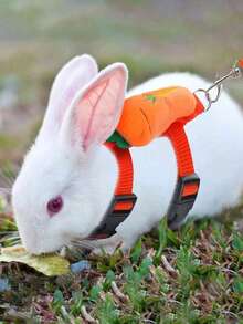 1SET/2 Packs/3 Packs Adjustable Rabbit Harness And Leash Set, Fruit Shaped Designs Like Strawberry And Carrot, Cute Vest Harness Leash For Rabbit, Ferret, Small Pets Training, Walking, Leisure - Multicolor - View 3