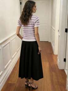 Maija Crew Neck Raglan Short Sleeve Striped Casual Loose Knit Sweater, Summer - Multicolor - View 3