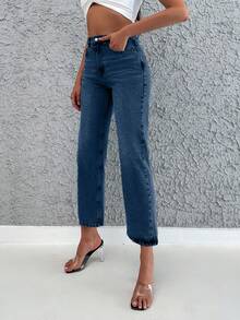 EURMUSE Women's High Waist Pockets Casual Versatile Cropped Jeans - Medium Wash - View 4