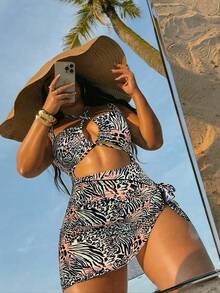 Swim SXY Áo tắm liền thân cỡ lớn dành cho nữ, họa tiết da báo, che phủ toàn thân, họa tiết ngẫu nhiên, gợi cảm. - Nhiều màu - Xem 3