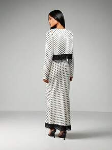MISSGUIDED Polka Dot Two Piece Outfit With Lace Trim Button Front Crop Top And Maxi Skirt Set - White - View 2
