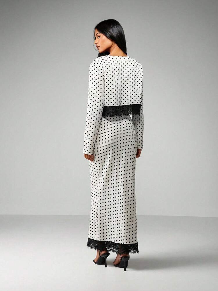 MISSGUIDED Polka Dot Two Piece With Lace Trim