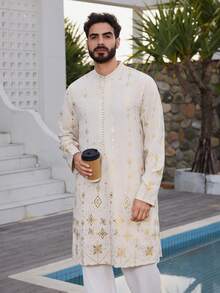 DAZY 春季长款中东风格杏色男士衬衫 - 杏色 - 查看 6