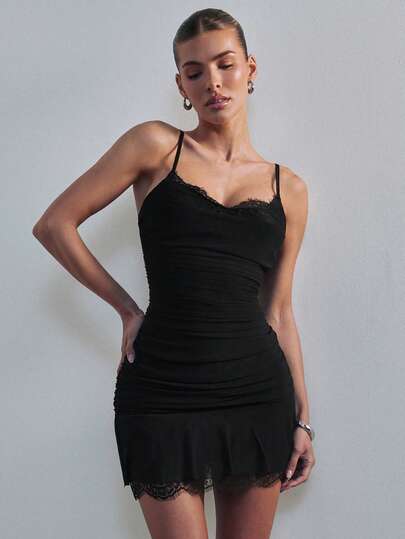 Hauture Women's Sexy Drop Waist Stretch Dress With Lace Detail Sexy Office Wear