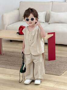 DAZY Baby Boys Casual Nature-Inspired Minimalist Shirt Set, Spring/Summer - Apricot - View 11