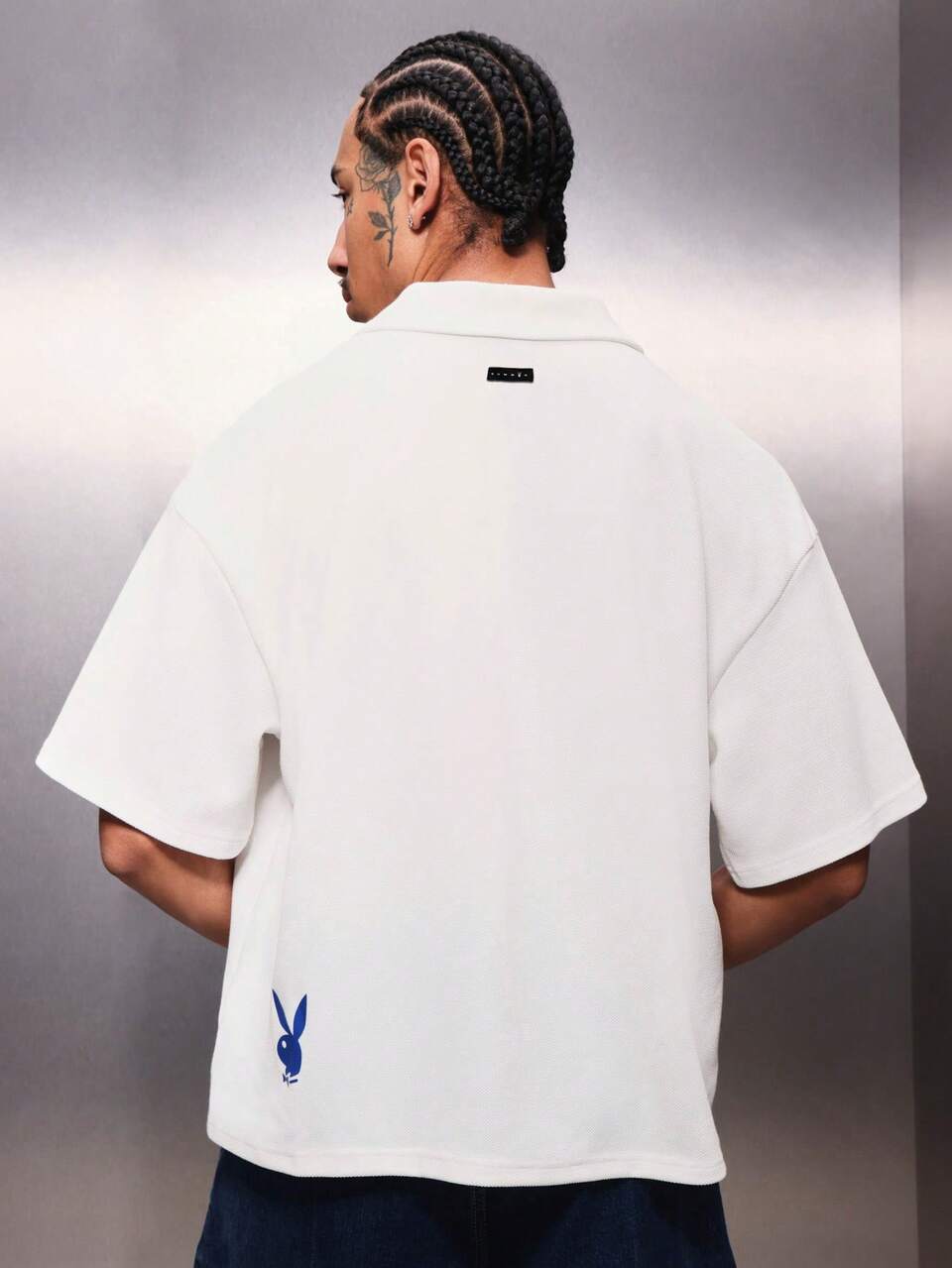 PLAYBOY X SUMWON Men's Logo Embroidered Waffle Knit Polo Shirt Short Sleeve Collared Casual Summer Top