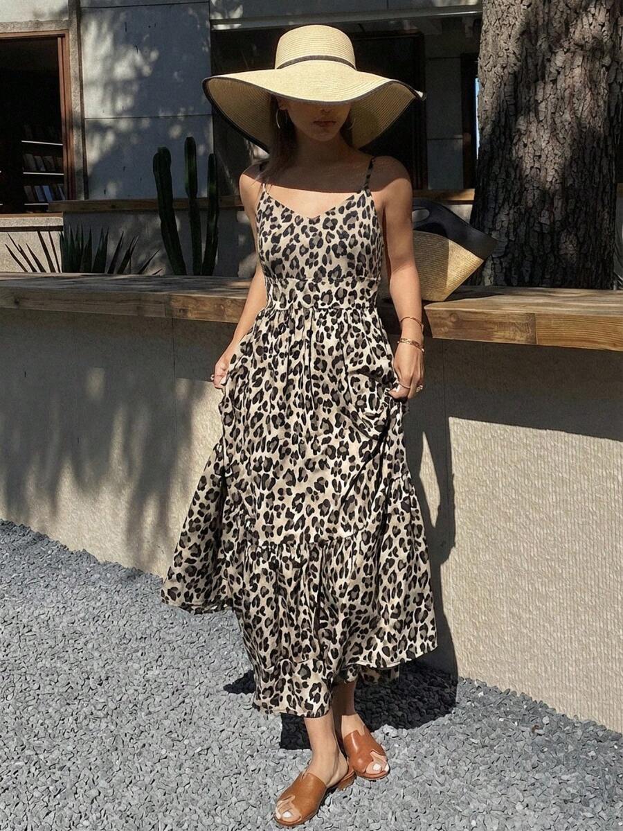 DAZY Teen Girl Casual Leopard Print Camisole Dress Summer - Coffee Brown - View 1