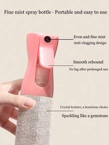 1pc 200ml ABS Continuous Fine Mist Spray Bottle, Cylindrical Design With Rhinestone Surface, Multipurpose Spray Bottle For Hair Care, Beauty Routine, Cleaning, Plants & Home Use - Multicolor - View 6