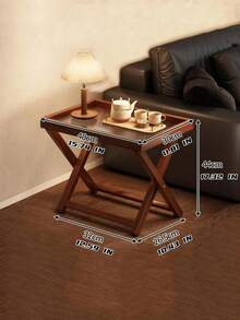 1 Piece Of 40cm Long Foldable Portable Bamboo Coffee Table With Acrylic Rainbow Tabletop, Suitable For Indoor Living Room Or Outdoor Picnic - Multicolor - View 2