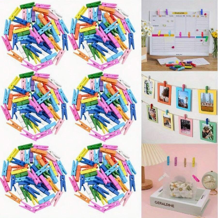 50/100/200 Pcs Colorful Artificial Wood Resin Clothespins – Colorful Mini Wooden Clothespins, Rustic Cartoon Decorative Clips, Suitable For Photo Displays, Holiday Decorations (Christmas, Thanksgiving, Graduation, Weddings) – No Batteries Required, Suitable For Diy Craftspeople...Girs Toys, Night Stand, Hanger, Pencil. Water Botle, Living Room Decor, Pen Holder, Shower Caddy, Photo Frame. Doll. Storage Box. - Multicolor - View 1