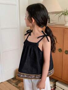 DAZY 女童休闲碎花印花牛仔吊带背心，夏季 - 藍色 - 查看 3