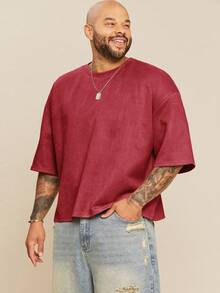EASEVO Plus Size Men's Loose Fit Embroidered Round Neck Short Sleeve T-Shirt, Suitable For Summer - Red - View 5