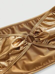 ROMWE Avant Fashionable Laser Coated Fabric Sexy Lingerie Set - Gold - View 3