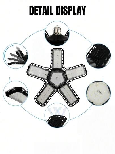 1 đèn LED E27 có thể điều chỉnh hình dạng, thiết kế hình ngôi sao 5 cánh, độ sáng cao, góc chiếu sáng có thể điều chỉnh, dùng cho chiếu sáng nhà kho và xưởng.