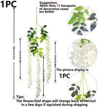 1件/3件/5件装人造悬挂豆腐花藤条，人造丝藤条，假兰花常春藤，假植物，适用于家居墙面、婚礼、花园派对、庭院、门廊、卧室、餐厅、阳台、秋千、前廊台阶、情人节生日礼物、室内外装饰，塑料花环（不含电源） - 白色 - 查看 2