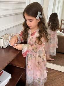 DAZY Young Girl Elegant Floral Print Dress, Spring/Summer - Pink - View 5