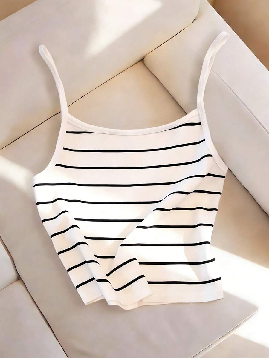 Franclia Camiseta de tirantes casual y versátil con estampado de rayas para mujer - Multicolor - Ver 1
