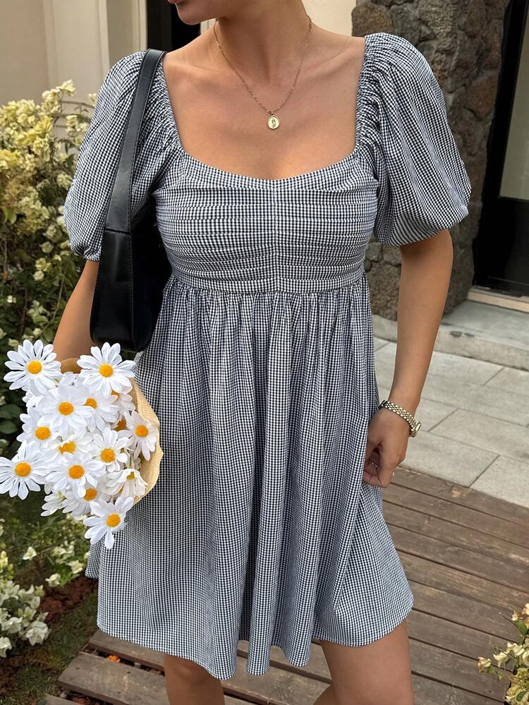 Women's Bubble Waist Short Vacation Beach Dress For Summer Sundress