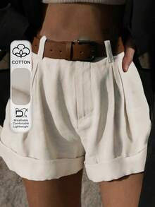 DAZY Women's Casual Loose Distressed Denim Shorts, Relaxed Vacation Style, Spring/Summer - Apricot - View 1