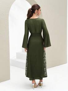 Al Najma Đầm dự tiệc kiểu Ả Rập thanh lịch dành cho nữ, cổ chữ V, thắt eo xếp ly. - xanh quân đội - Xem 7