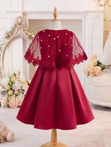 SHEIN 少女优雅A字网纱拼接连衣裙 - 紅色 - 查看 8