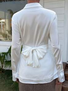 DAZY Blusa blanca elegante y ajustada con cuello para mujer - Blanco - Ver 6