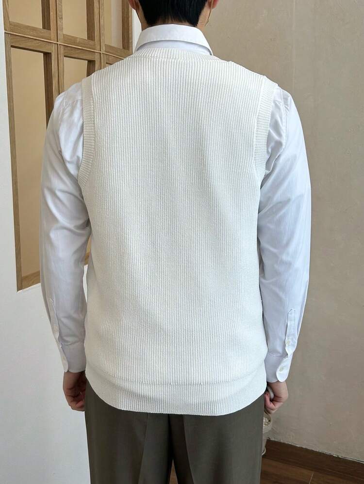 Men's Deep V-Neck Knit Top, Street Style, Summer