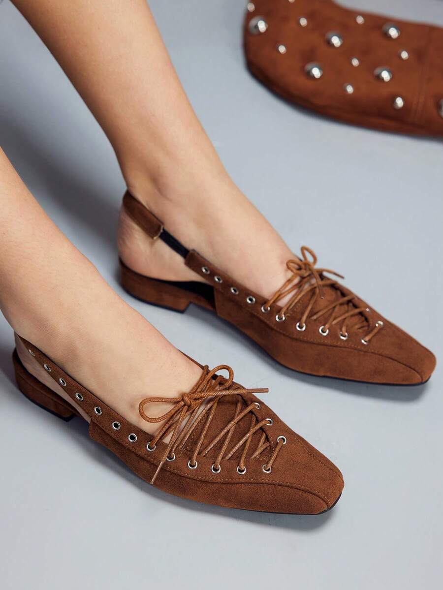 CUCCOO GRLICON Zapatos planos tipo Mary Jane con cordones para mujer - Marrón - Ver 1