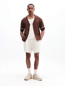 SUMWON Relaxed Fit Cream Open Knit Pull On Drawstring Shorts With Ribbed Hem For Summer Casual Wear - White - View 3