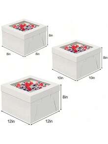 5/10Pcs High Quality Simple Square Cake Boxes With Window, Large Cookie Baking Folding Cardboard Cake Packaging Boxes, For Pastries, Desserts, Candies Packaging, Weddings, Parties, Christmas, Birthdays - White - View 3