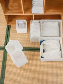 1/3/6 piezas, Caja organizadora plegable, Caja organizadora de ropa, pantalones y calcetines, Caja organizadora de ropa interior, Caja organizadora de cosméticos tipo cajón, Caja organizadora de artículos varios - Blanco - Ver 2