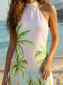 CAJUNI Mono con estampado de paisaje tropical, serie de vacaciones tropicales - Multicolor - Ver 4