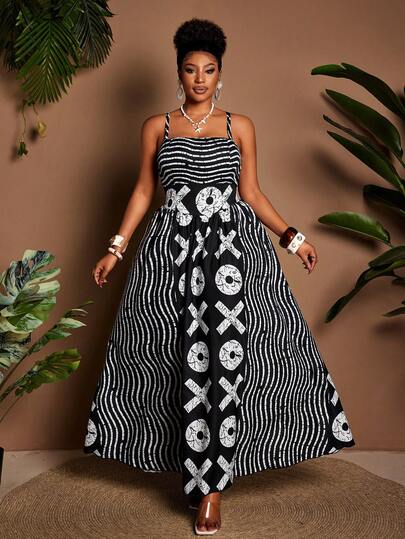 Maweii Plus Size Women's Summer Dress, Beach Vacation Casual Dress, Black & White Letter Print A-Line Dress