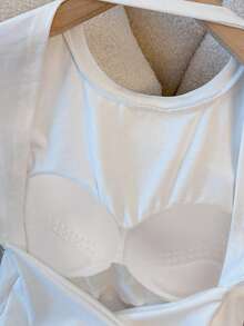 INAWLY 女士纯色圆领长袖休闲露背T恤 - 白色 - 查看 4