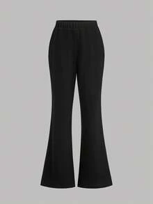 Girlism Bộ đồ thun cho bé gái tuổi teen, set 2 món phong cách thường ngày đi làm, áo tay phồng và quần ống loe dễ thương, áo và quần phối màu đen trắng. - Đen và trắng - Xem 8